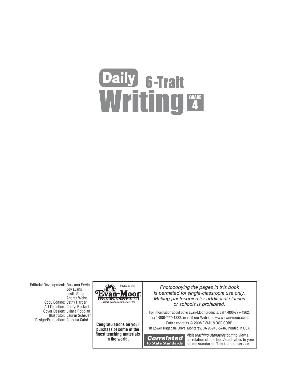 Daily 6trait Writing Grade 4 Evanmoor