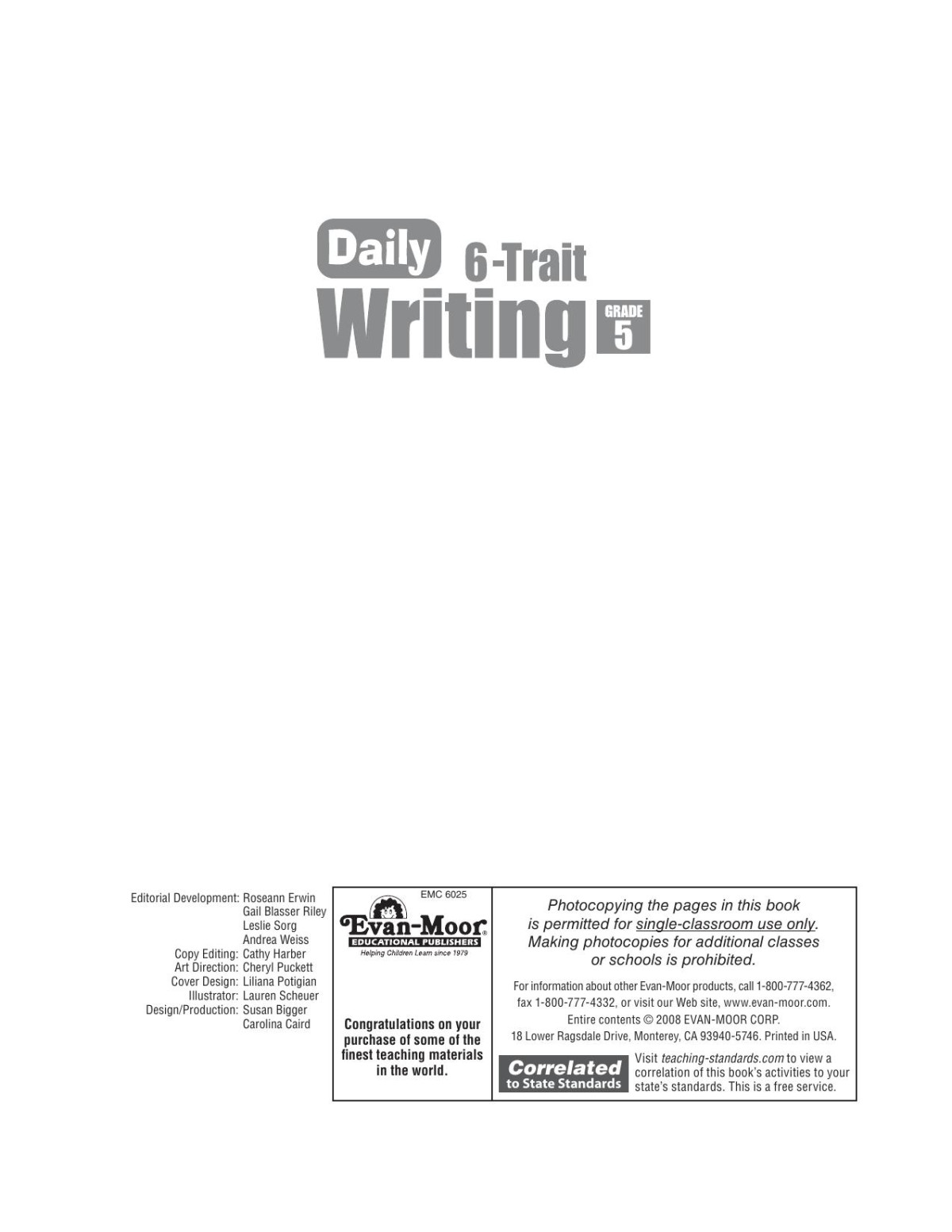 Daily 6trait Writing Grade 5 Evan Moor