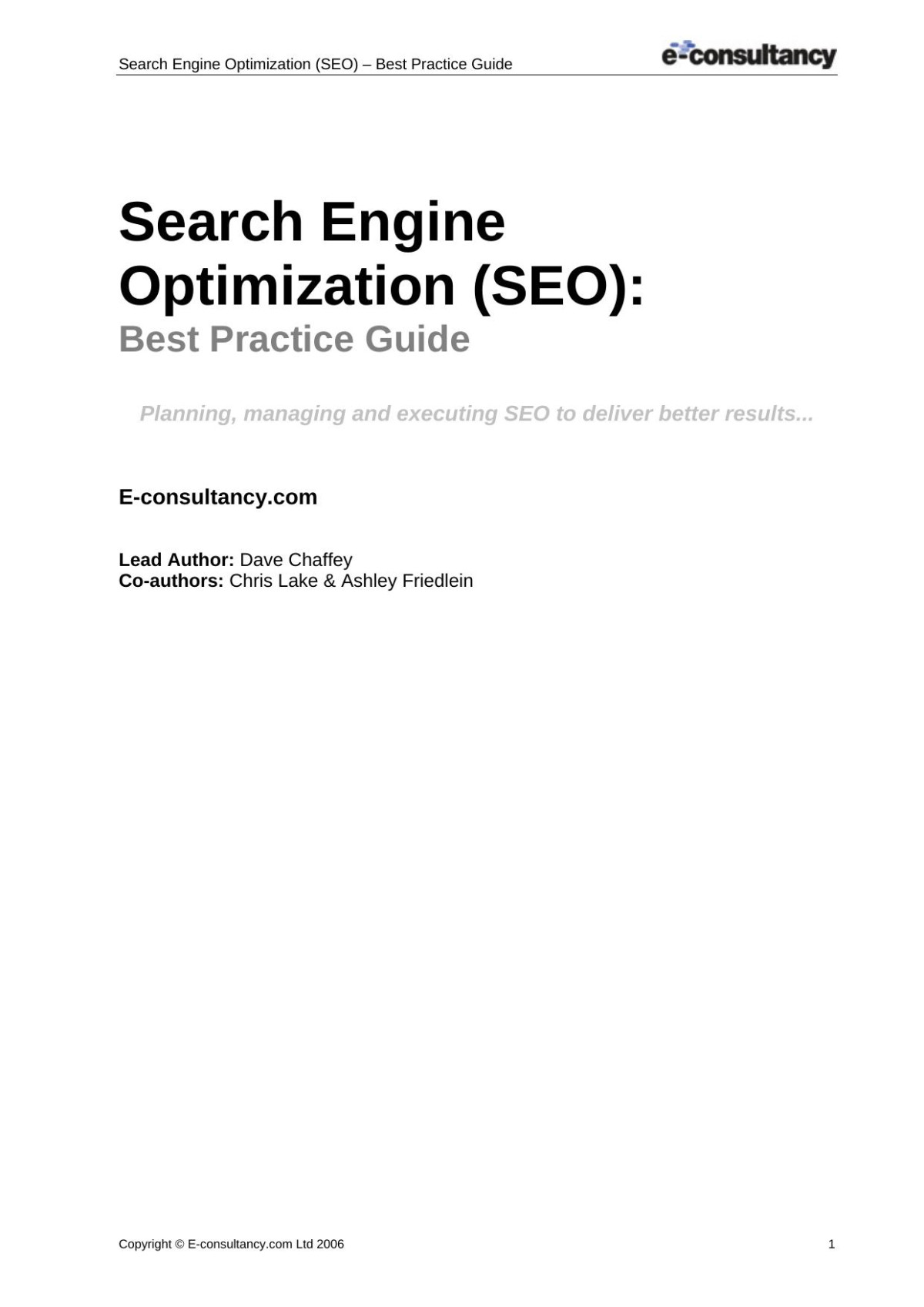 Search Engine Optimization Seo Best Practice Guide Dave Chaffey