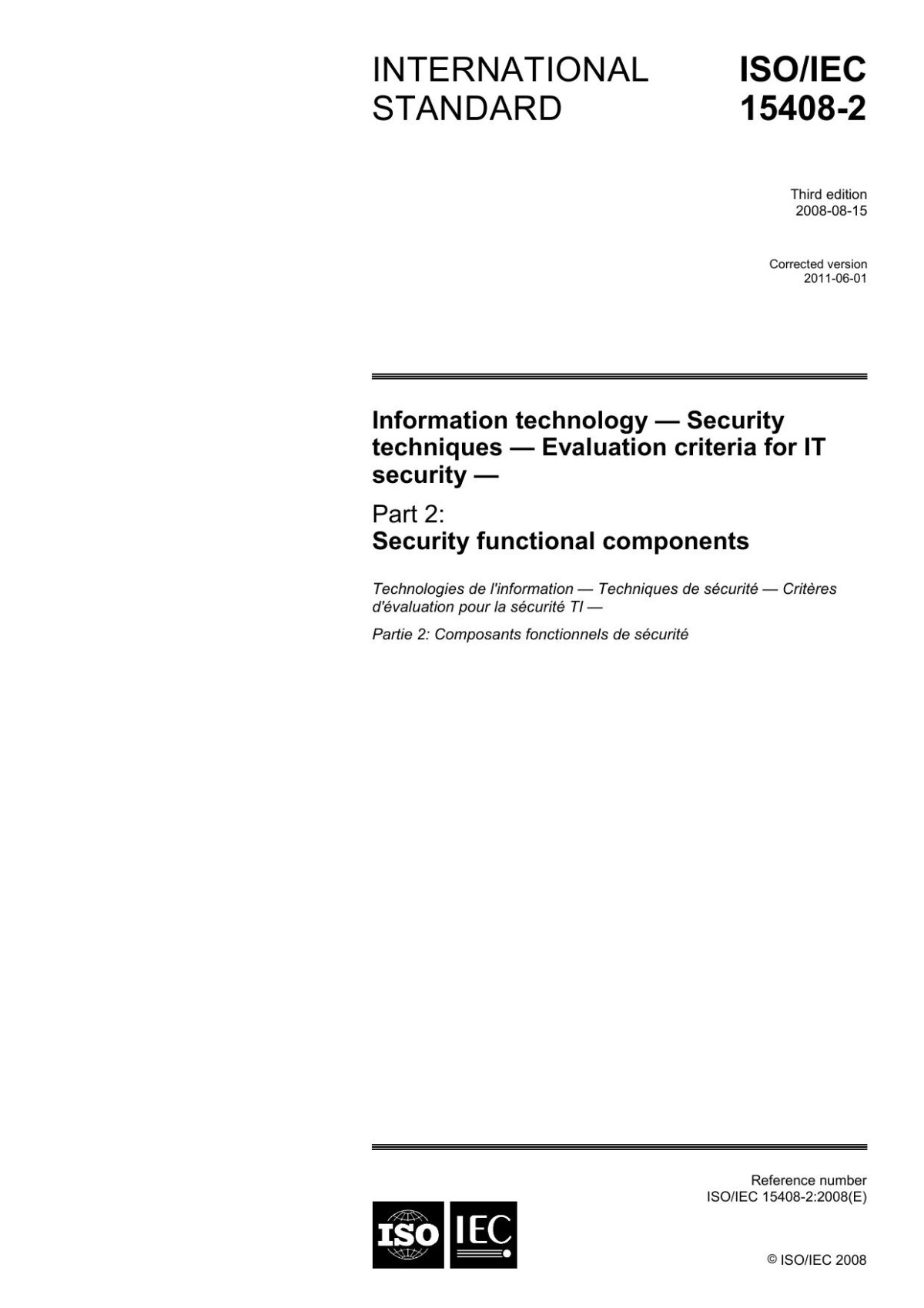 Information Technology Security Techniques Isoiec 154082 2008 3rd2 Isoiec
