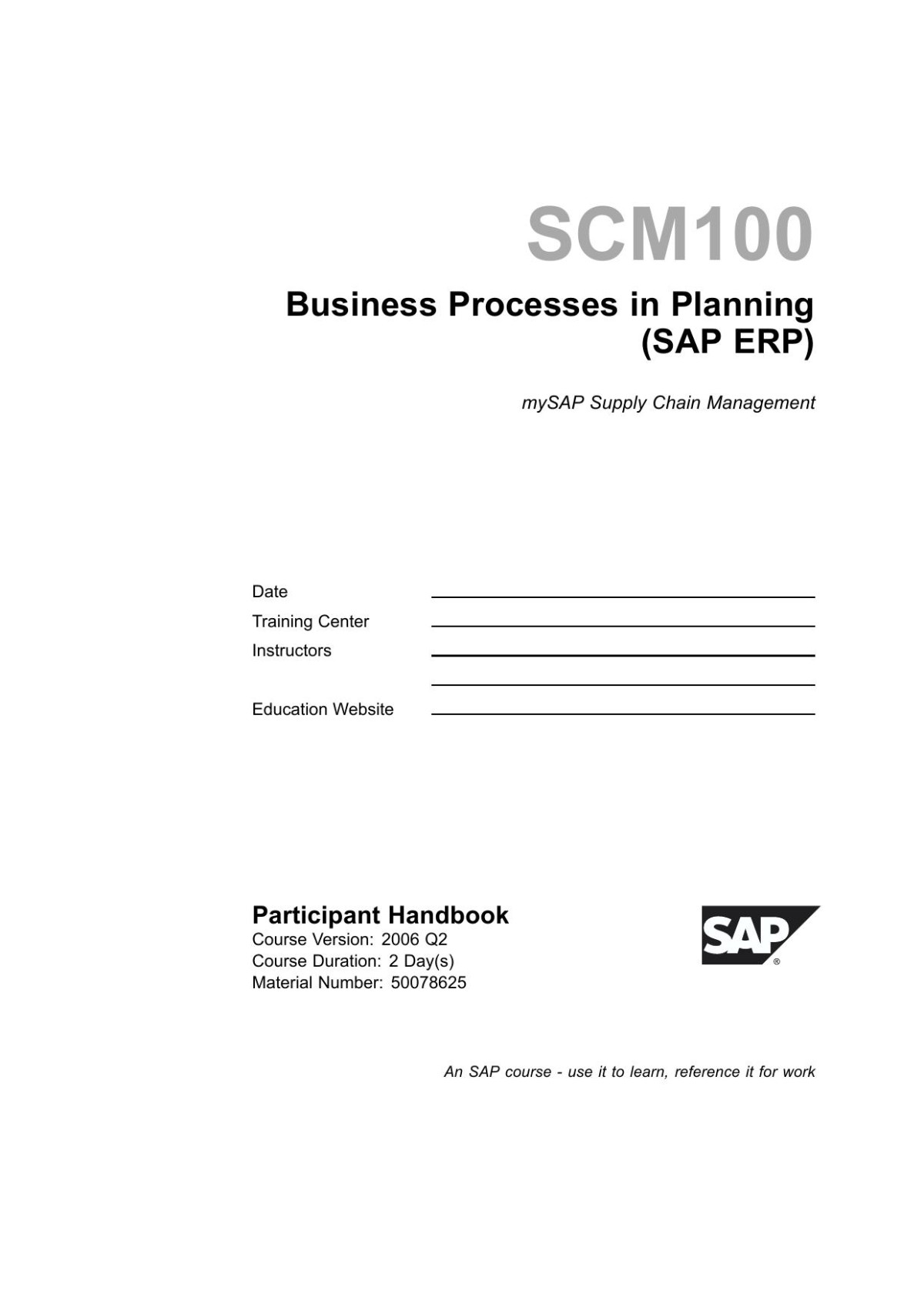 Business Process In Planning Scm100 Sap