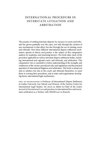 International Procedure In Interstate Litigation And Arbitration A Comparative Approach Edited By Eric De Brabandere