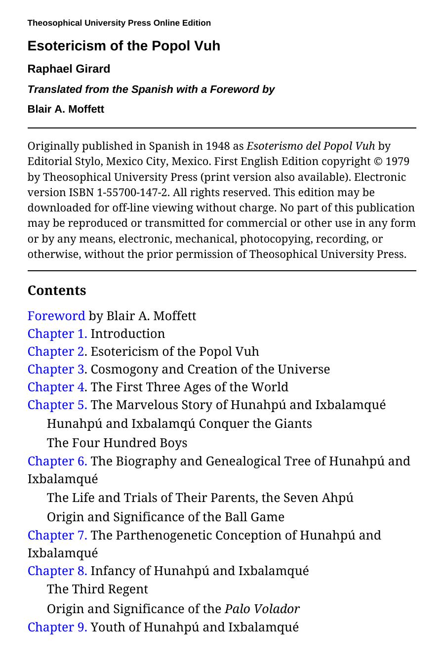 Esotericism Of The Popol Vuh Raphael Girard Blair A Moffett