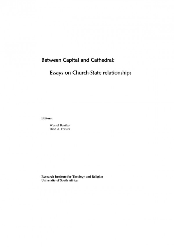 Between Capital And Cathedral Essays On Churchstate Relationships Wessel Bentley