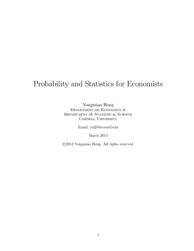 Probability And Statistics For Economists Yongmiaohong