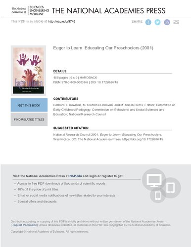 Eager To Learn Educating Our Preschoolers Committee On Early Childhood Pedagogy