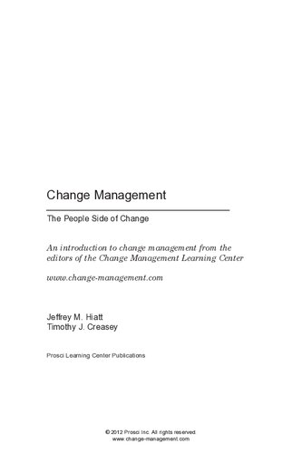 Change Management The People Side Of Change Jeffrey M Hiatt