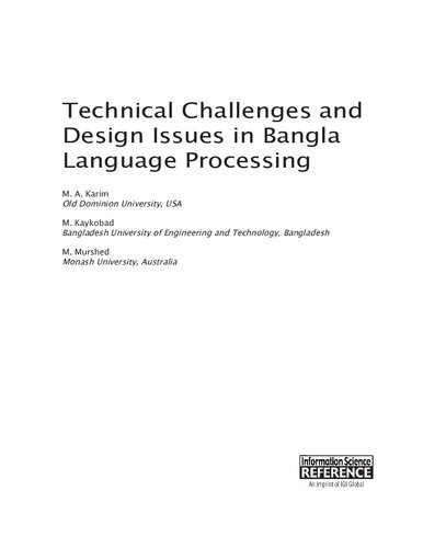 Technical Challenges And Design Issues In Bangla Language Processing Illustrated M A Karim Editor