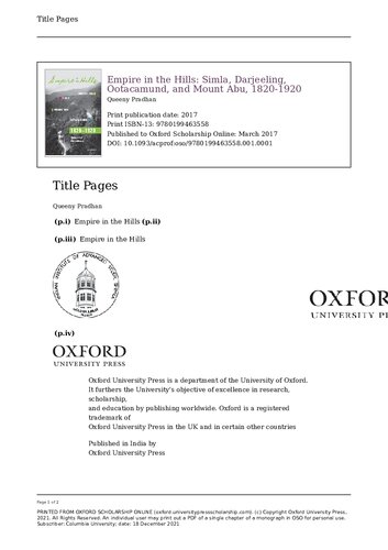 Empire In The Hills Simla Darjeeling Ootacamund And Mount Abu 18201920reprint First Edition Queeny Pradhan