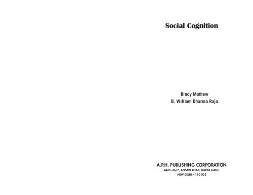 Social Cognition B William Dharma Raja Bincy Mathew