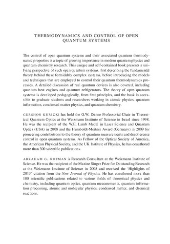 Thermodynamics And Control Of Open Quantum Systems Gershon Kurizki