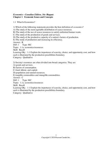Economics 16e Test Bank 16thcanadian Christopher Ts Ragan