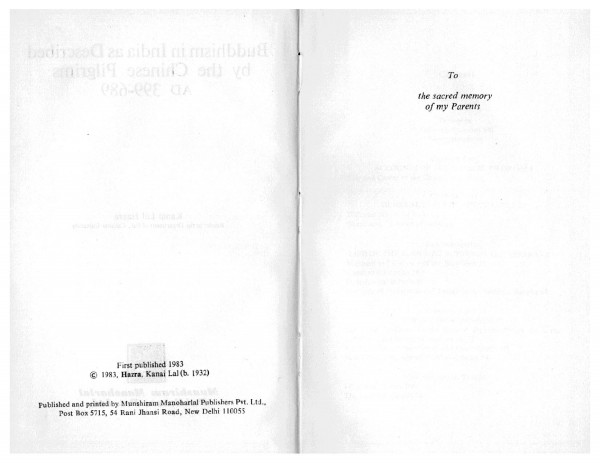 Buddhism In India As Described By The Chinese Pilgrims Ad 399689 Kanai Lal Hazra