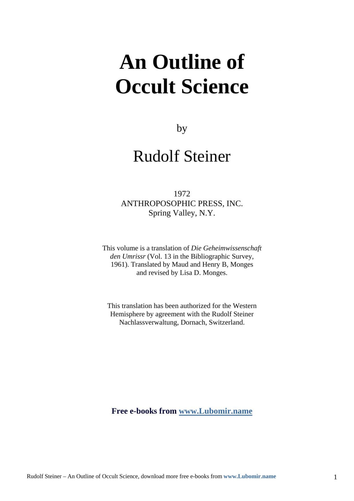 An Outline Of Occult Science Rudolf Steiner