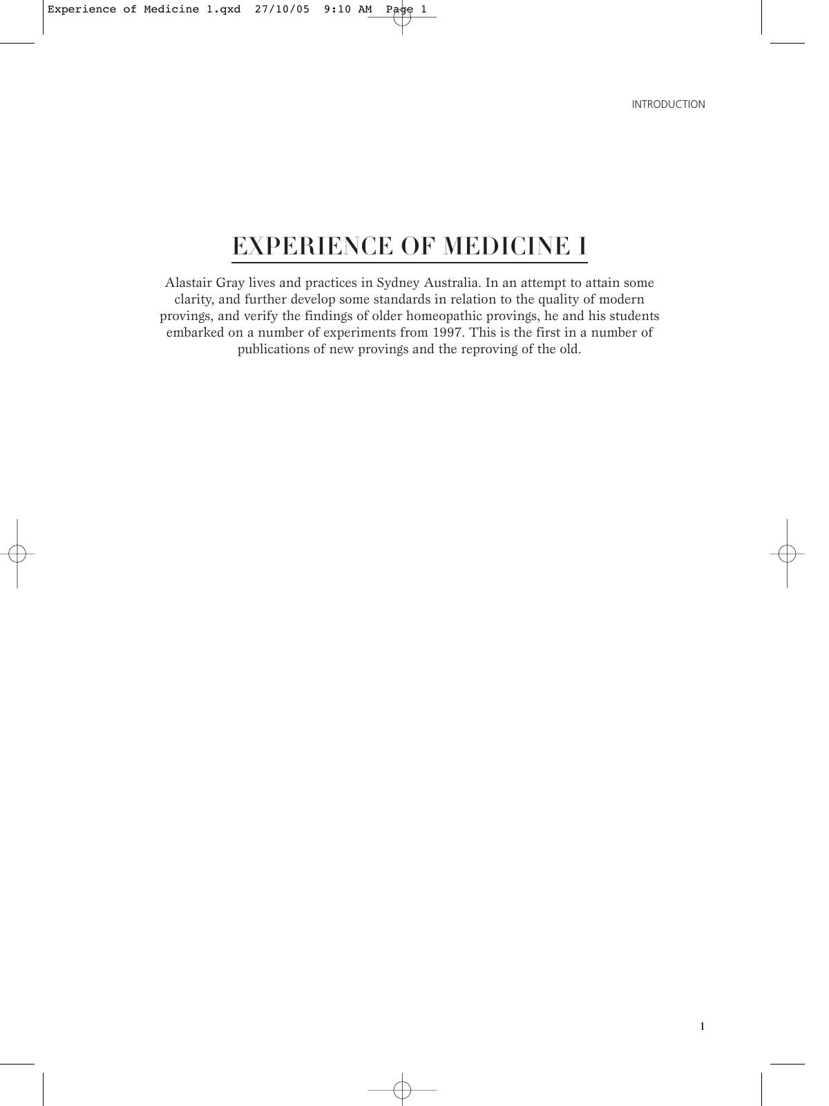 Experience Of Medicine 1 Alastair Gray