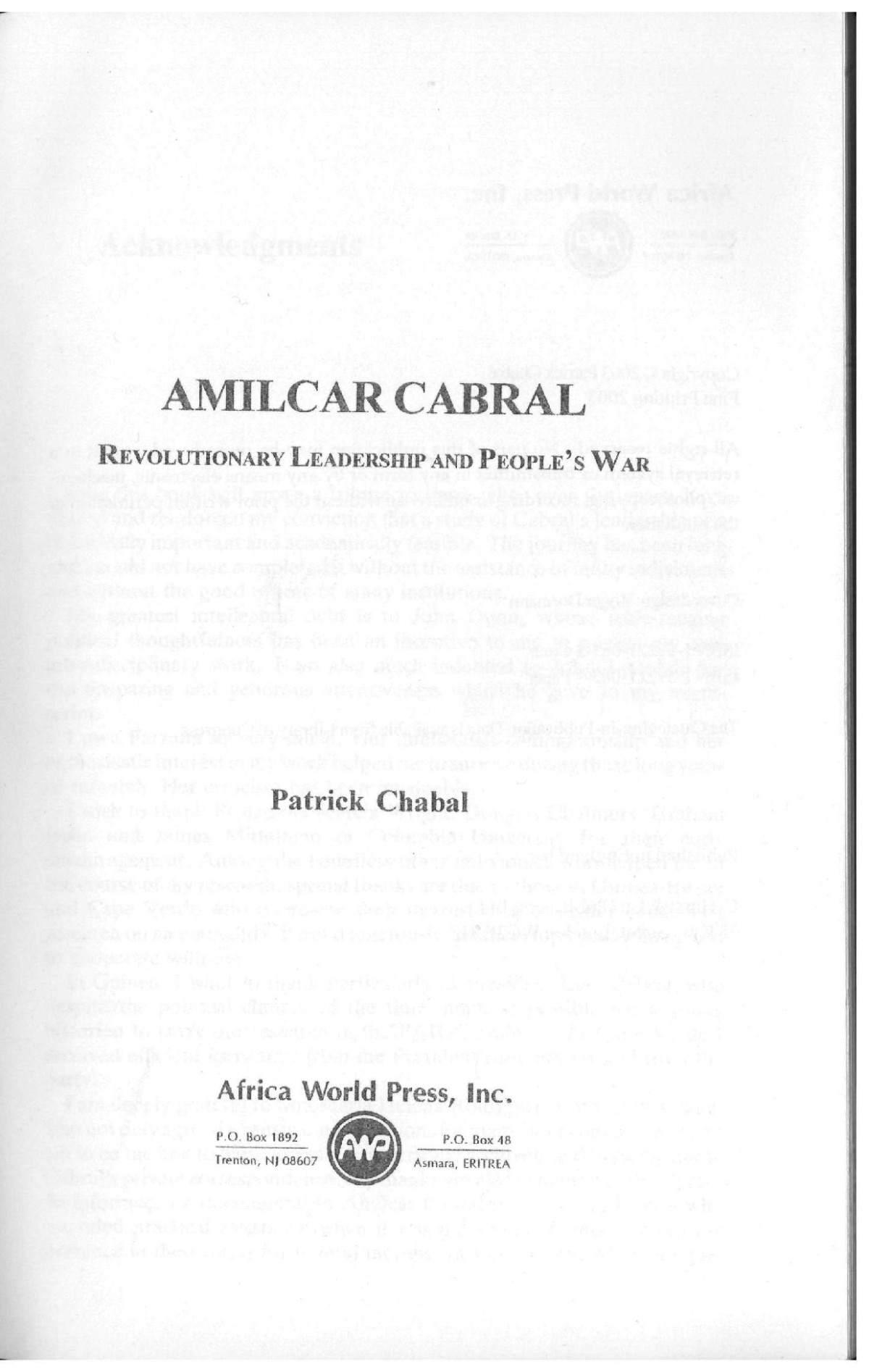 Amilcar Cabral Revolutionary Leadership And Peoples War Paperback Patrick Chabal