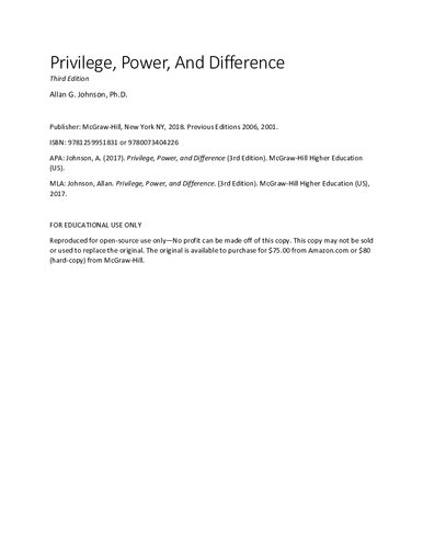 Privilege Power And Difference 3rd Edition Allan G Johnson