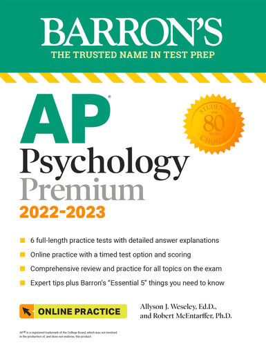 Ap Psychology Premium 20222023 6 Practice Tests Comprehensive Review Online Practice Barrons Test Prep Tenth Weseley Edd