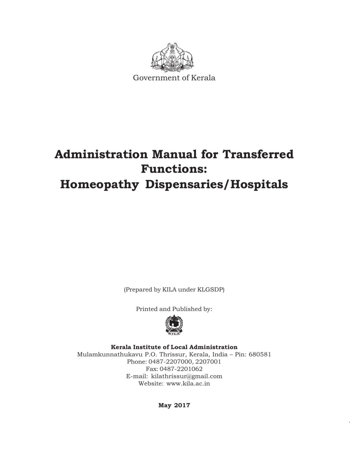 Administration Manual For Transferred Functions Homeopathy Dispensarieshospitals Kerala Institute Of Local Administration