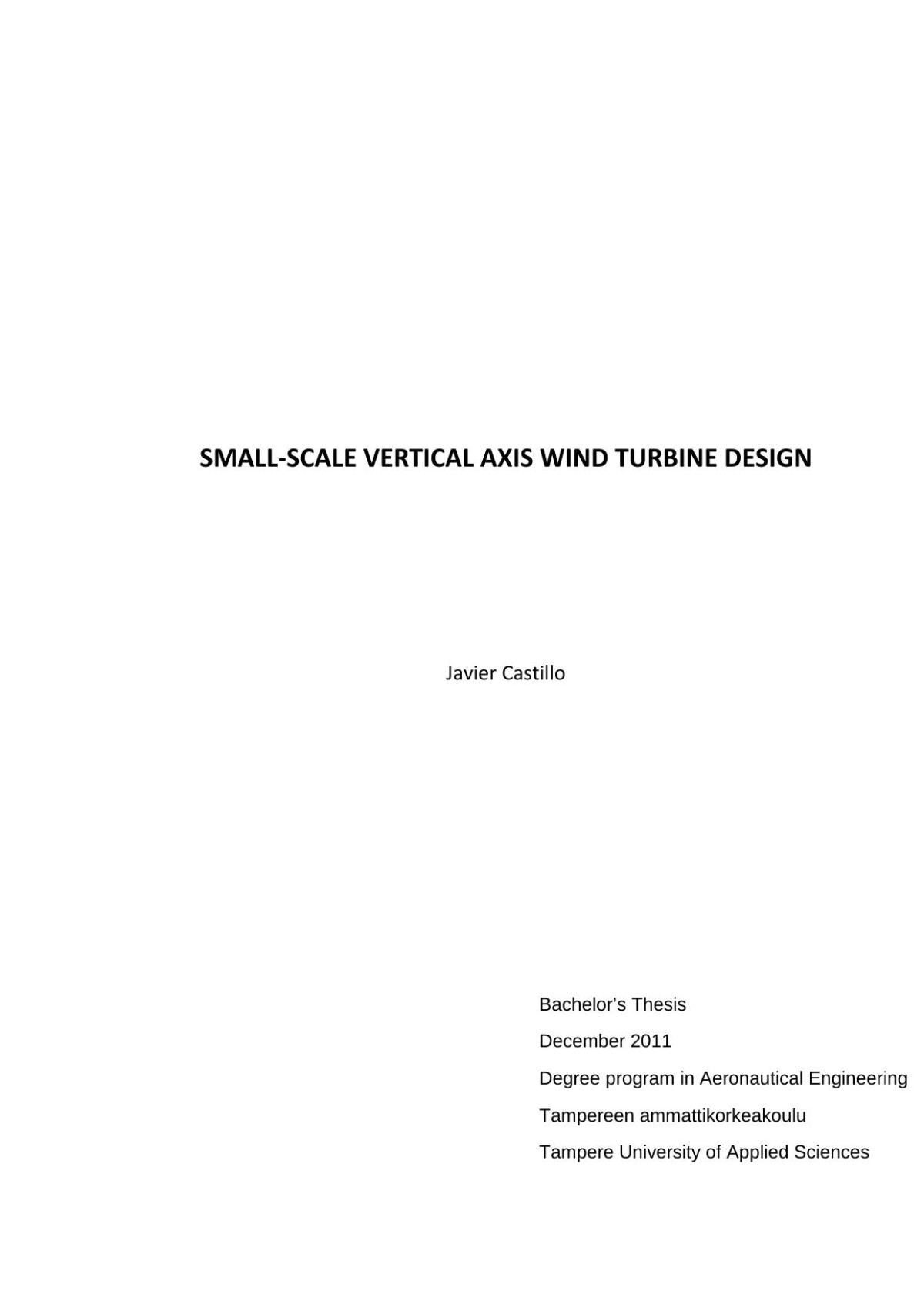 Smallscale Vertical Axis Wind Turbine Design Javier Castillo