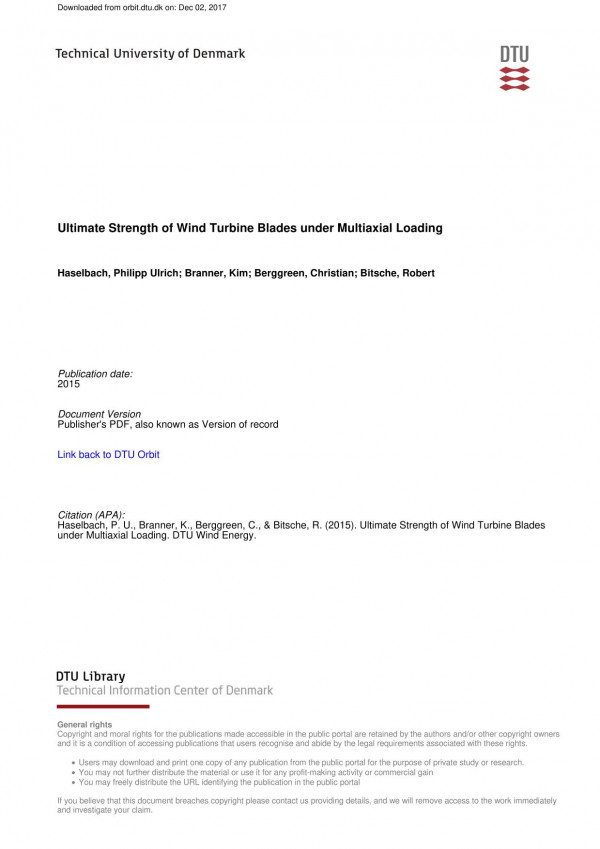 Ultimate Strength Of Wind Turbine Blades Under Multiaxial Loading Philipp Ulrich Haselbach