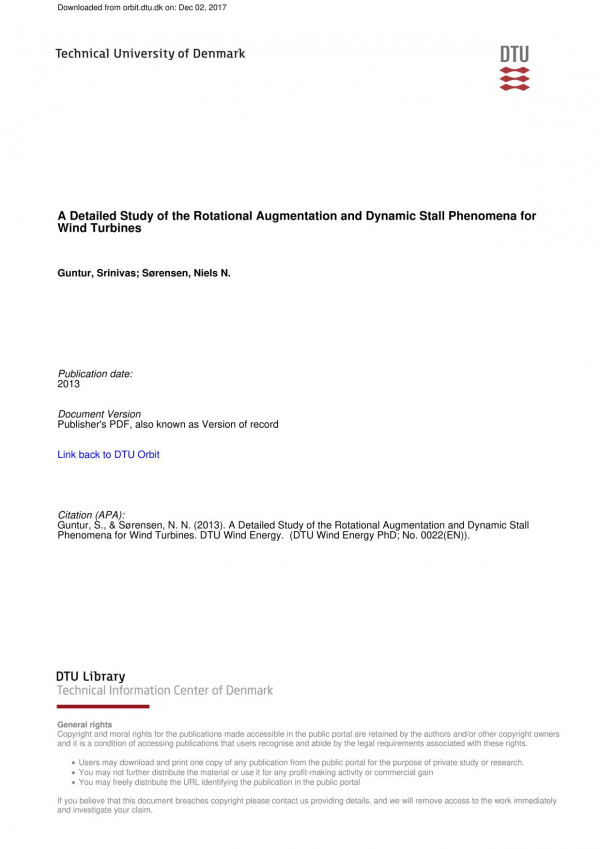 A Detailed Study Of The Rotational Augmentation And Dynamic Stall Phenomena For Wind Turbines Srinivas K Guntur