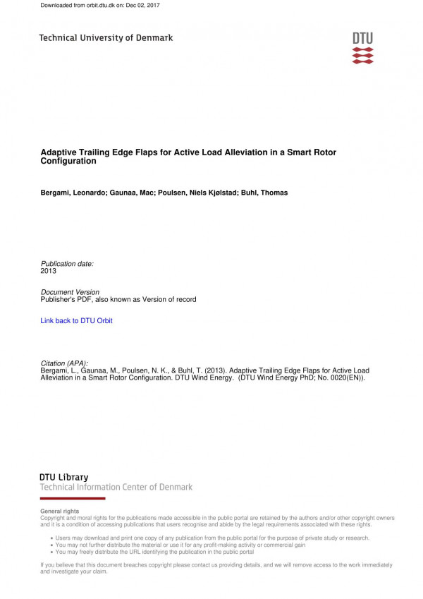 Adaptive Trailing Edge Flaps For Active Load Alleviation In A Smart Rotor Configuration Leonardo Bergami