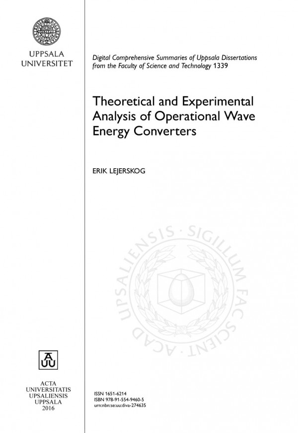 Theoretical And Experimental Analysis Of Operational Wave Energy Converters Erik Lejerskog