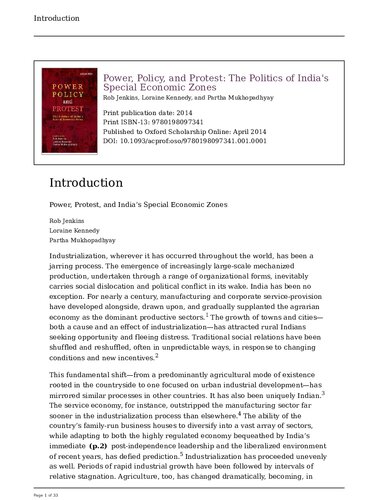 Power Policy And Protest The Politics Of Indias Special Economic Zones Rob Jenkins