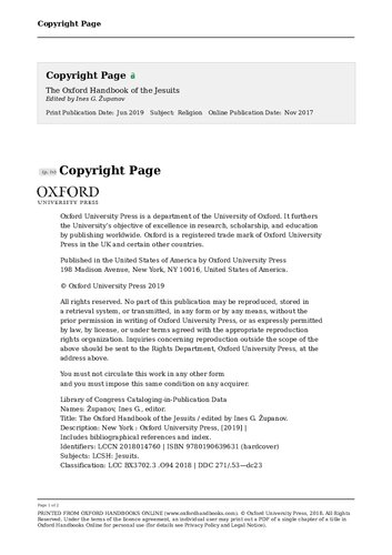 The Oxford Handbook Of The Jesuits Ines G Zupanov Editor