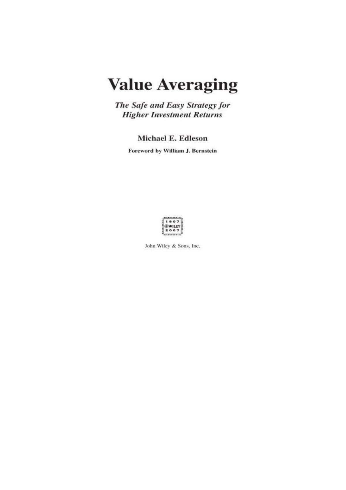 Value Averaging Michael E Edleson Bernstein William J