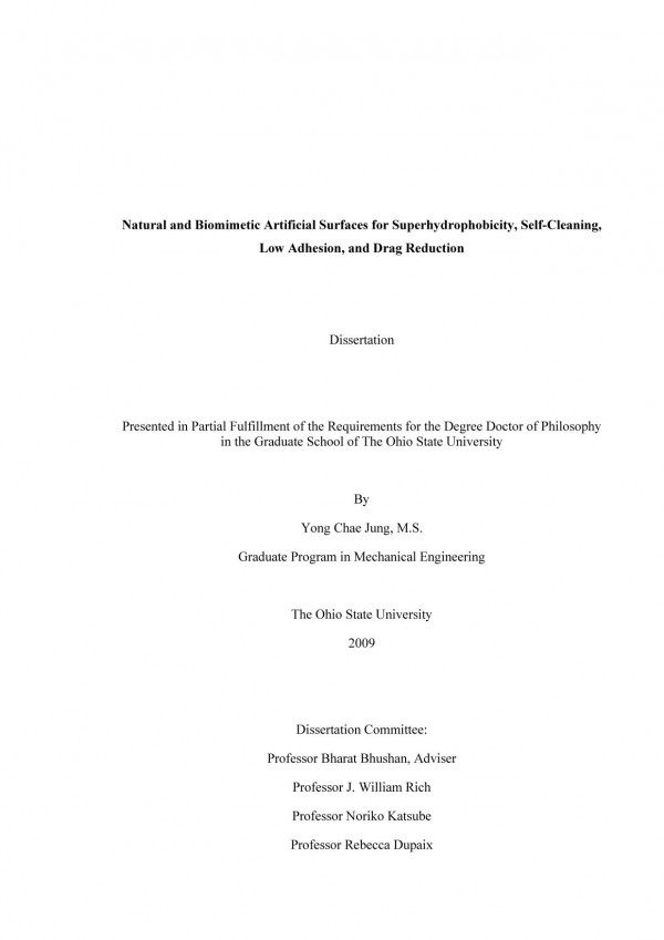 Natural And Biomimetic Artificial Surfaces For Superhydrophobicity Selfcleaning Low Adhesion And Drag Reduction Yong Chae Jung