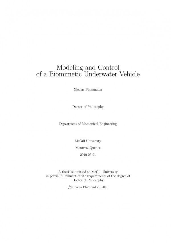 Modeling And Control Of A Biomimetic Underwater Vehicle Nicolas Plamondon