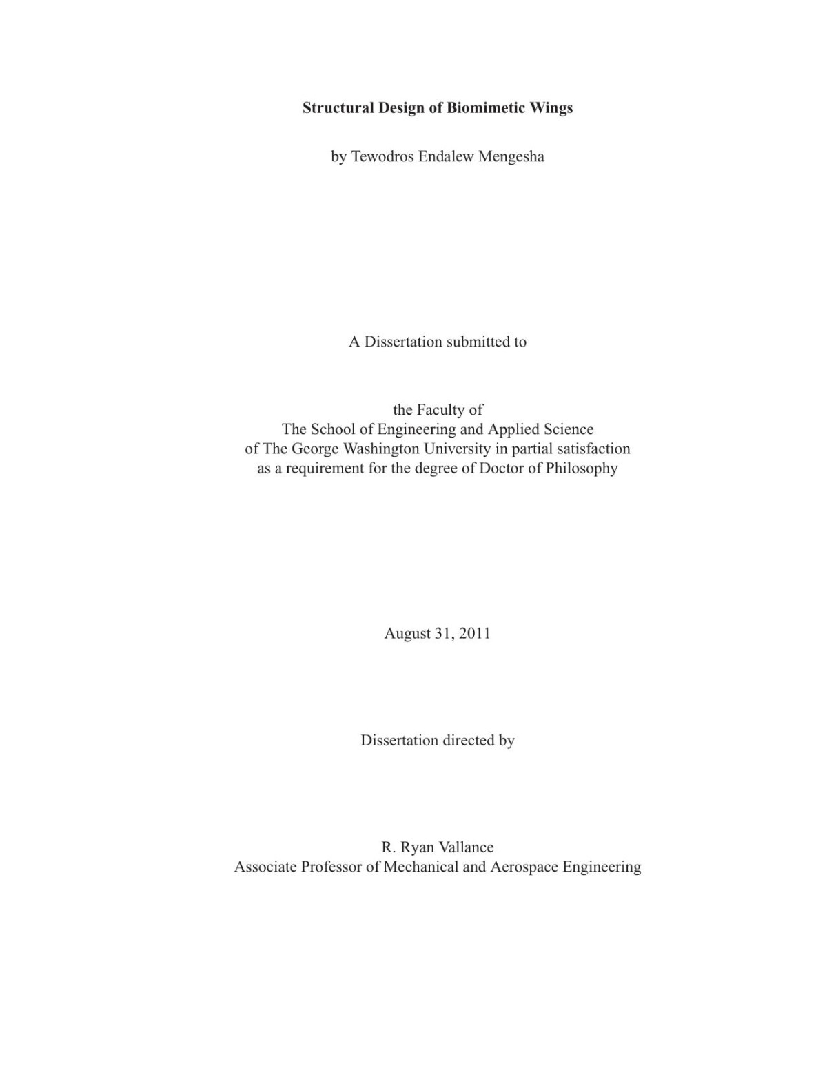 Structural Design Of Biomimetic Wings Tewodros Endalew Mengesha