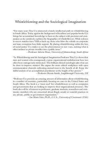 Whistleblowing And The Sociological Imagination 1st Edition Tina Uys