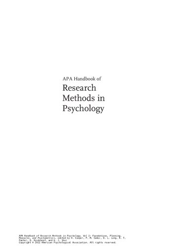 Apa Handbook Of Research Methods In Psychology Vol 1 Foundations Planning Measures And Psychometrics 1st Ed Onlineausg Harris M Cooper