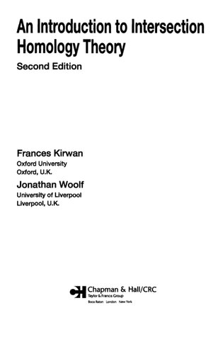 An Introduction To Intersection Homology Theory 2nd Edition Frances Kirwan