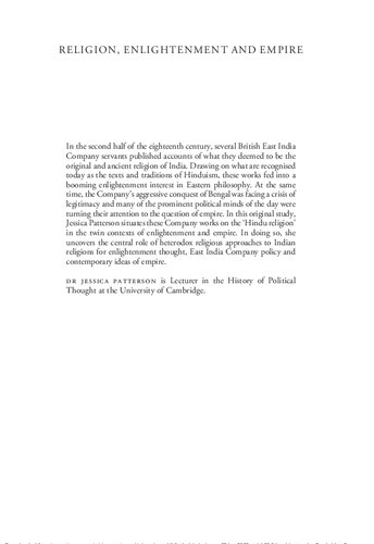 Religion Enlightenment And Empire British Interpretations Of Hinduism In The Eighteenth Century Jessica Patterson
