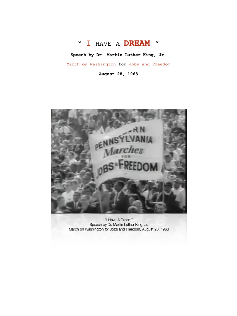 I Have A Dream Speech By Dr Martin Luther King Jr August 28 1963 Dr Martin Luther King