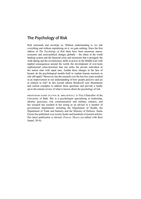 The Psychology Of Risk 2nd Edition Glynis M Breakwell