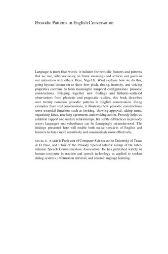 Prosodic Patterns In English Conversation Nigel G Ward
