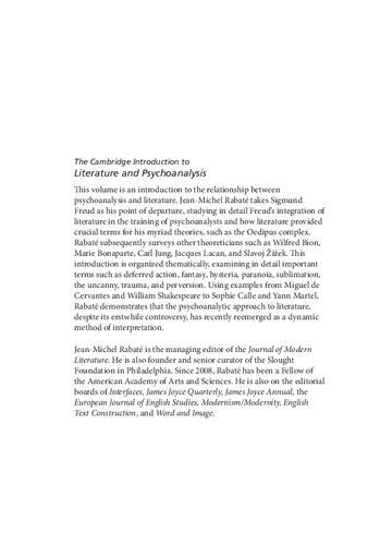 The Cambridge Introduction To Literature And Psychoanalysis Jeanmichel Rabat