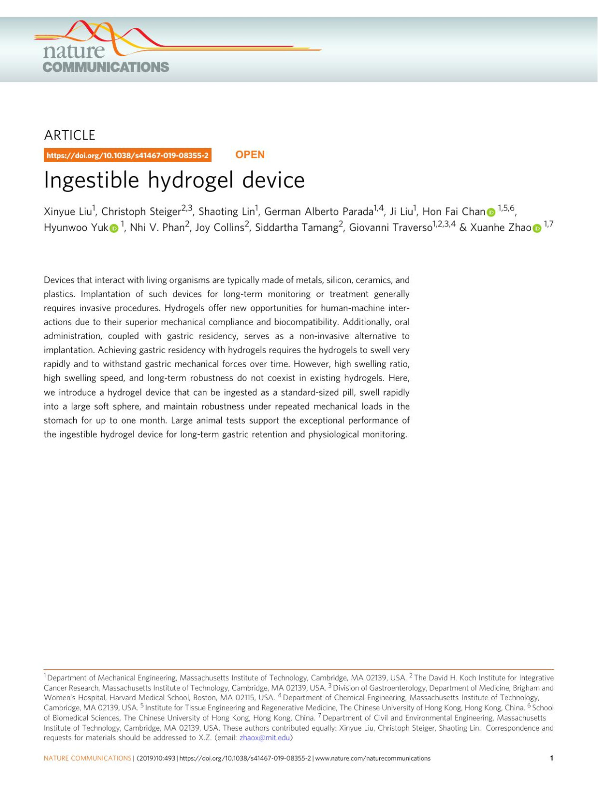 Ingestible Hydrogel Device Xinyue Liu