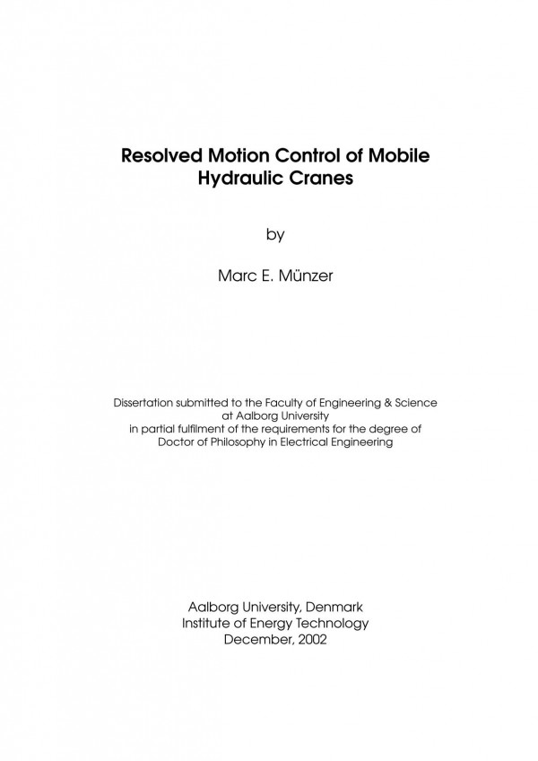 Resolved Motion Control Of Mobile Hydraulic Cranes Marc E Munzer