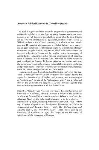 American Political Economy In Global Perspective Harold L Wilensky