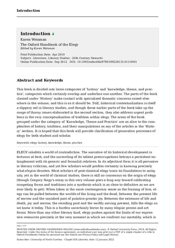 The Oxford Handbook Of The Elegy 1st Edition Karen Weisman Ed