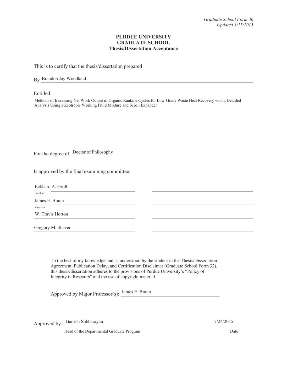 Methods Of Increasing Net Work Output Of Organic Rankine Cycles For Lowgrade Waste Heat Recovery With A Detailed Analysis Using A Zeotropic Working Fluid Mixture And Scroll Expander Brandon Jay Woodland