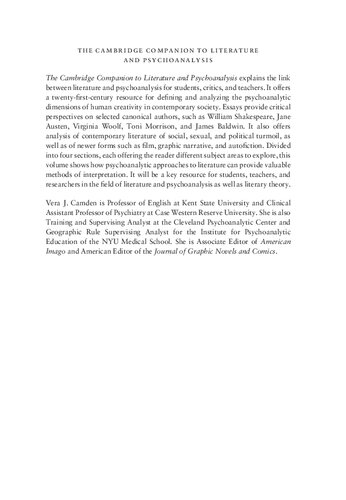 The Cambridge Companion To Literature And Psychoanalysis Vera J Camden Editor