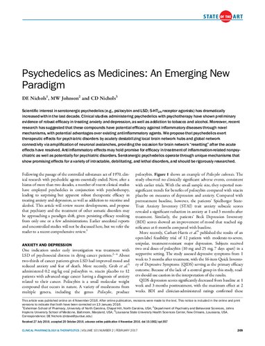 Psychedelics As Medicines An Emerging New Paradigm Nichols D E