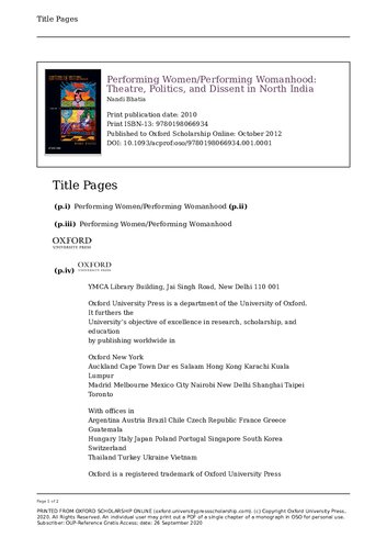 Performing Womenperforming Womanhood Theatre Politics And Dissent In North India Illustrated Nandi Bhatia